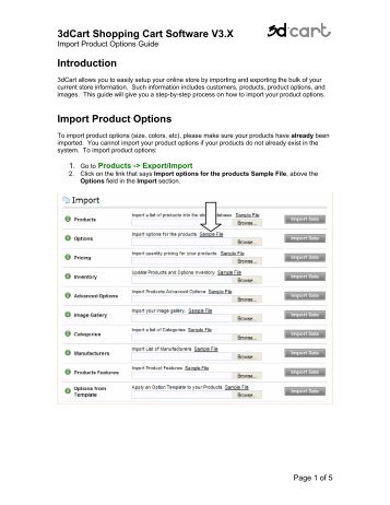 Import Product Options - 3DCart