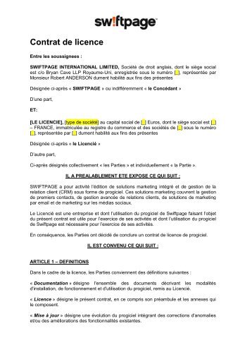 Contrat de licence - Swiftpage