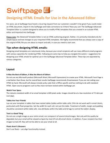 Designing HTML Emails for Use in the Advanced Editor - Swiftpage