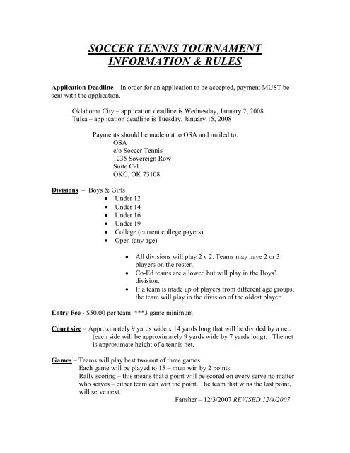soccer tennis tournament information & rules - Oklahoma Soccer ...