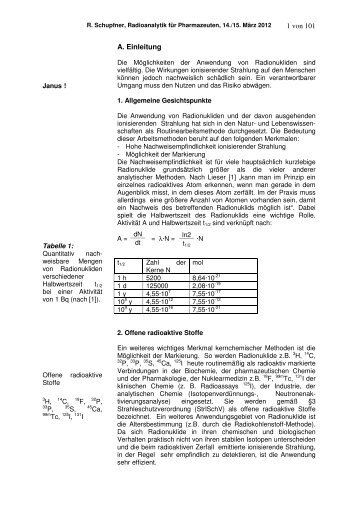 Radioanalytik für Pharmazeuten - Universität Regensburg