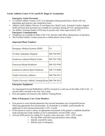 Emergency Action Plan - Viterbo University Athletics