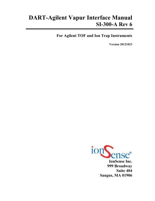 DART-Agilent Vapur Interface Manual SI-300-A Rev 6 ... - IonSense