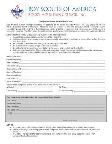 Board Nomination Form - Rocky Mountain Council