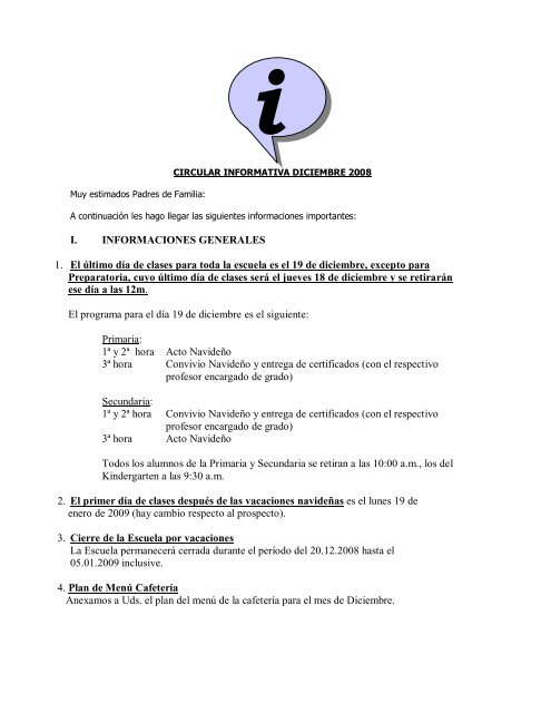 Circular del mes de diciembre, aÃ±o 2008 - Escuela Alemana