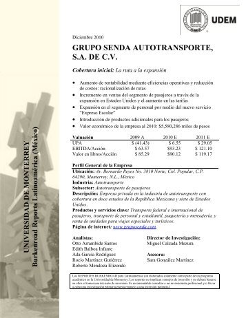 grupo senda autotransporte, sa de cv - Tulane Burkenroad Reports ...