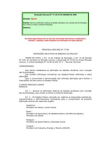 MERCOSUL\GMC\RES NÂ° 77/94 DEFINIÃÃES RELATIVAS ... - Ibravin