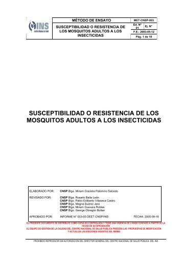 susceptibilidad o resistencia de los mosquitos adultos a los ...