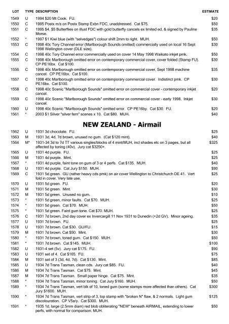 Postal stamP auction - Mowbray Collectables Ltd