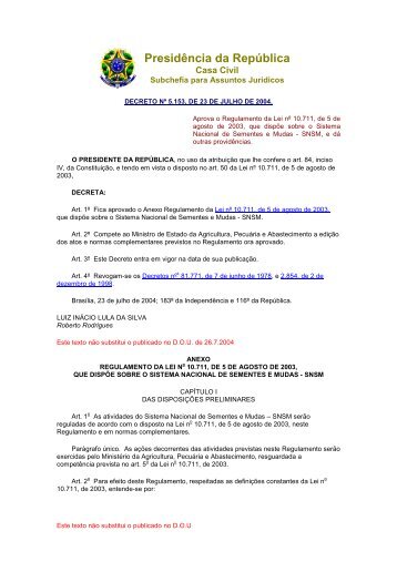 decreto nÂº 5.153, de 23 de julho de 2004 - Ibravin