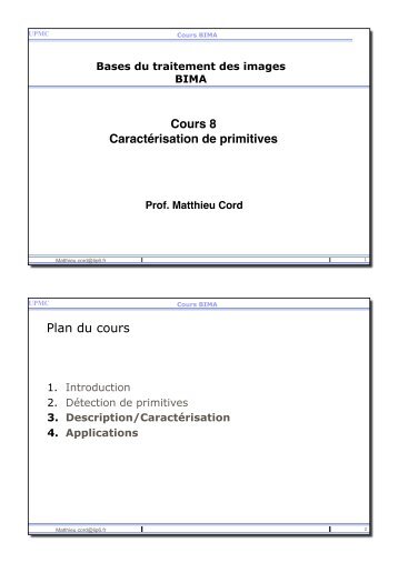 Cours 8 CaractÃ©risation de primitives Plan du cours