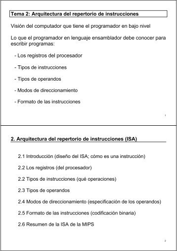 Tema 2: Arquitectura del repertorio de instrucciones Visión del ...