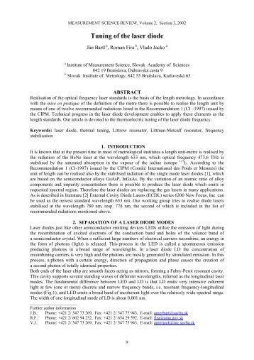 Tuning of the laser diode - Measurement Science Review