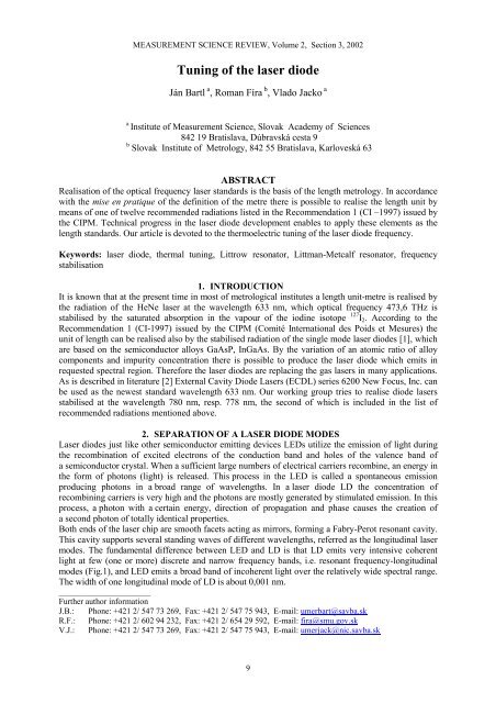 Tuning of the laser diode - Measurement Science Review