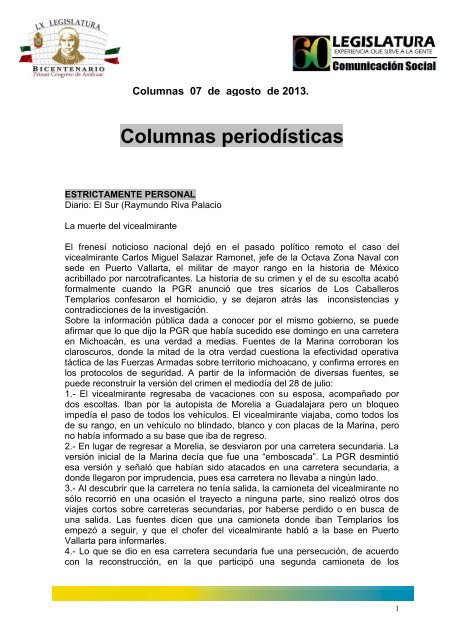 Columnas periodísticas - Congreso del Estado de Guerrero