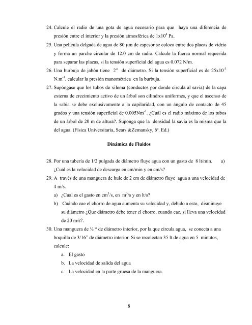 PROBLEMARIO 1: FLUIDOS Y CALOR (FISICA II) PROF