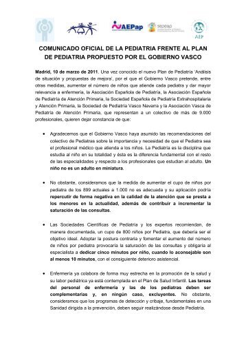 Comunicado oficial frente al Plan de PediatrÃ­a propuesto por el ...