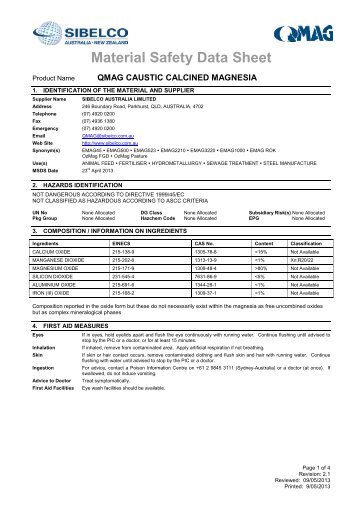 MSDS - Material Safety Data Sheet for CCM products - QMAG