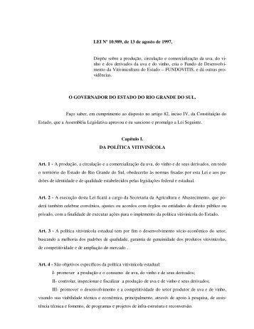 LEI NÂº 10.989, de 13 de agosto de 1997. DispÃµe sobre a ... - Ibravin