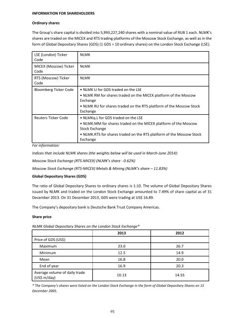 Information for Shareholders - NLMK Group