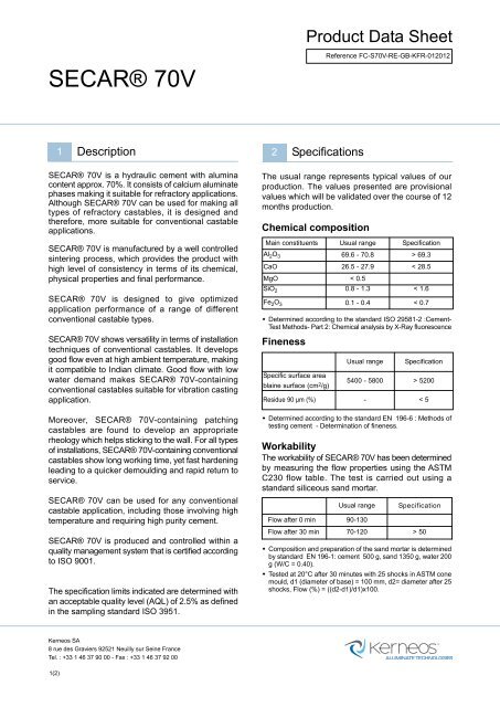 SECAR® 70V - SECAR®, solutions for refractories