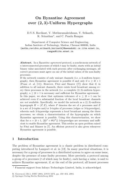 On Byzantine Agreement over (2,3)-Uniform ... - Cornell University