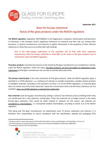 Glass for Europe statement Status of flat glass products under the ...