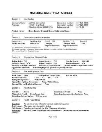 Material Safety Data Sheet (MSDS) Glass Bead