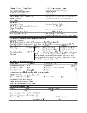 Material Safety Data Sheet (MSDS) Coal Slag, All Grades