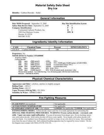 Material Safety Data Sheet (MSDS) Dry Ice