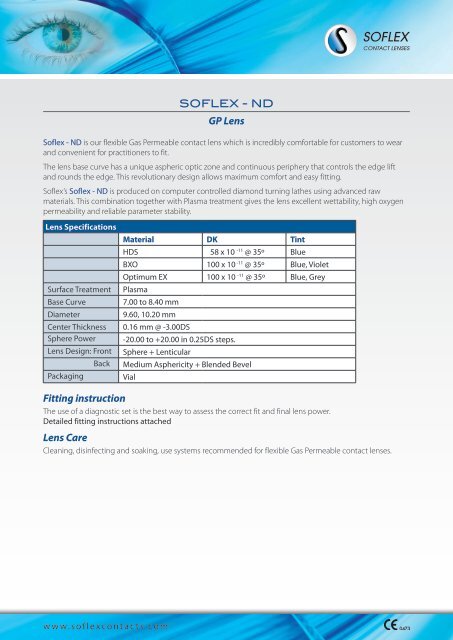 Soflex Nd Gp Lens Fitting Instruction Lens Care
