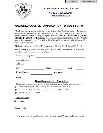 coaches course - application to host form - Oklahoma Soccer ...