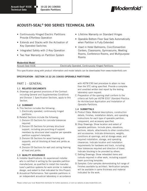 Acousti-Seal 933E Electric Technical Data Sheet - Modern Door ...