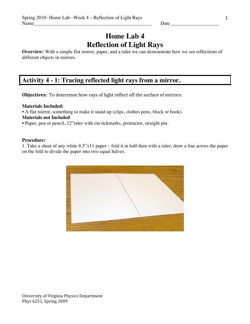 Home Lab 4 Reflection Of Light Rays University Of Virginia Home Lab 4 Reflection Of Light Rays University Of Virginia