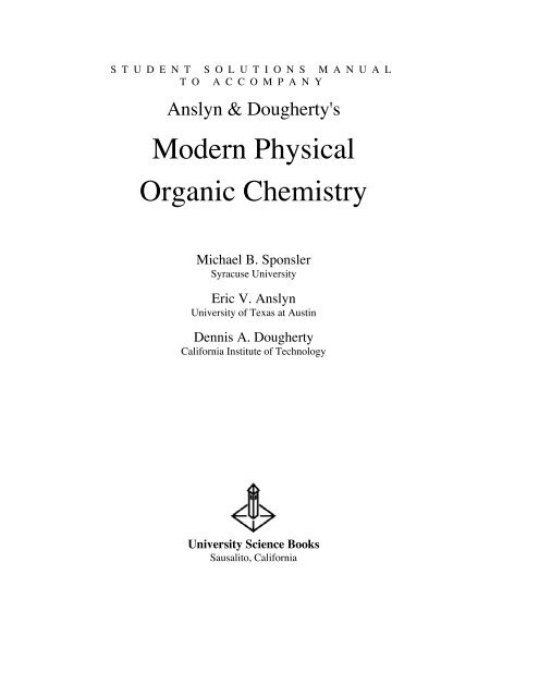 modern physical organic chemistry anslyn and dougherty pdf