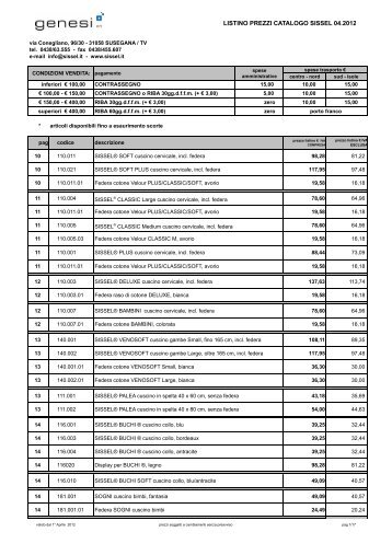 LISTINO PREZZI CATALOGO SISSEL 04.2012