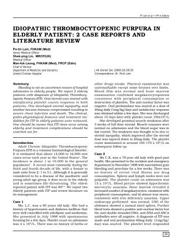 Idiopathic thrombocytopenic purpura in elderly Patient