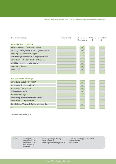 Checkliste Bewertungskriterien fÃ¼r das ... - SchÃ¶nberg Pflege