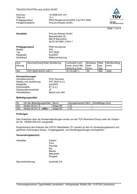 TEILEGUTACHTEN nach Â§19(3) StVZO Nummer 10-0508-A07-V01 ...