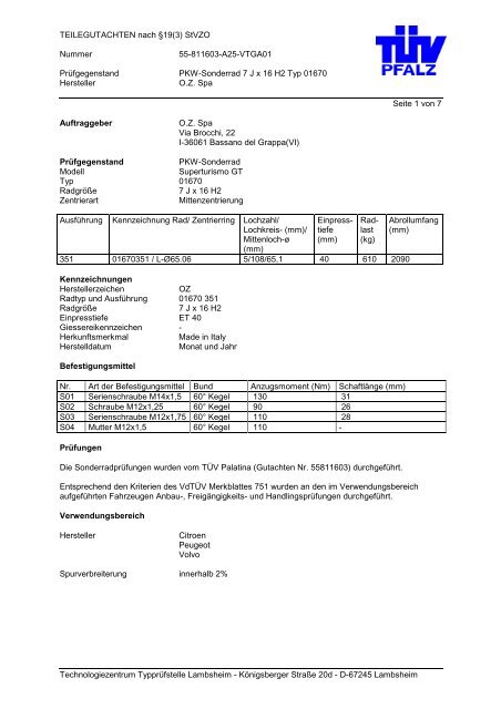 TEILEGUTACHTEN nach Â§19(3) StVZO Nummer 55-811603-A25 ...