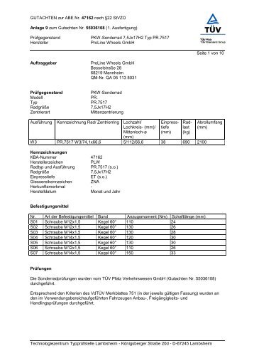 GUTACHTEN zur ABE Nr. 47162 nach Â§22 StVZO Anlage 9 zum ...