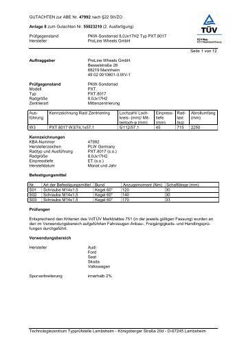 GUTACHTEN zur ABE Nr. 47992 nach Â§22 StVZO Anlage 8 zum ...