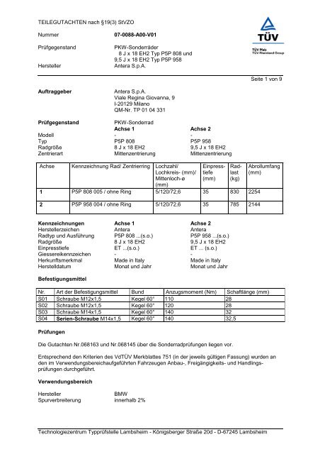 TEILEGUTACHTEN nach Â§19(3) StVZO Nummer 07-0088-A00-V01 ...