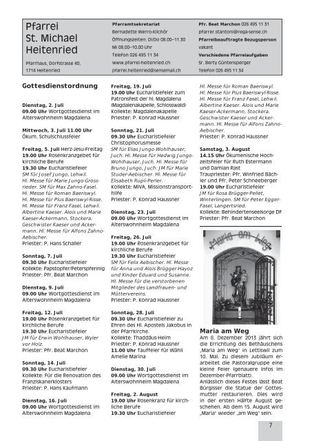 Pfarrblatt Nr. 7/8 - Pfarrei Heitenried