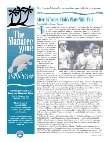 T After 25 Years, Club's Plate Still Full - Save the Manatee Club