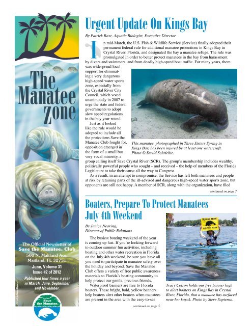 Urgent Update On Kings Bay - Save the Manatee Club