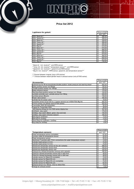 Price list 2012 - Unipro