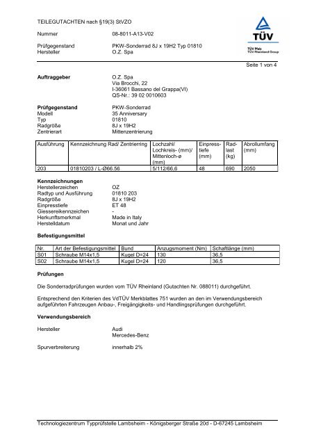 TEILEGUTACHTEN nach Â§19(3) StVZO Nummer 08-8011-A13-V02 ...