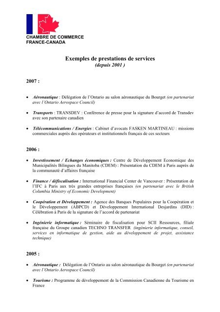 Exemples de prestations de services - Chambre de Commerce ...