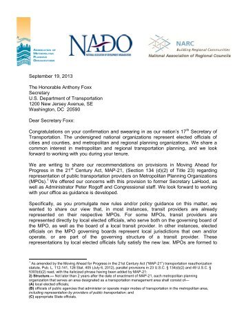AMPO, NADO, NARC Letter on Transit Representation